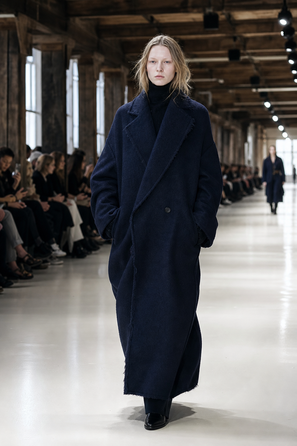 Deadstock wool opera coat, raw hem